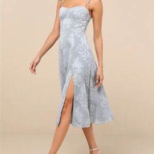 Lulu's Dusty Blue Floral Midi Dress